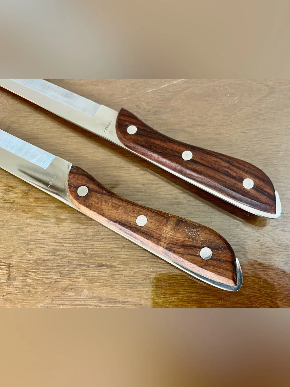 Vintage RS Carving Knife Set Stainless Steel Japan 8” & 10.5” Mid Century Knives